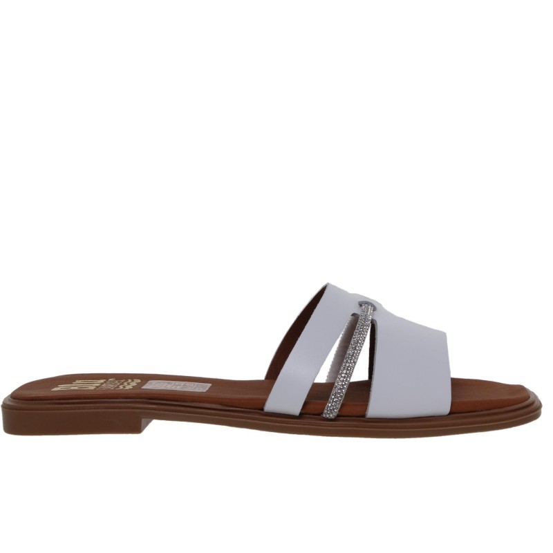 22302643BLU - Sandalia Plana Mujer Piel Blanco