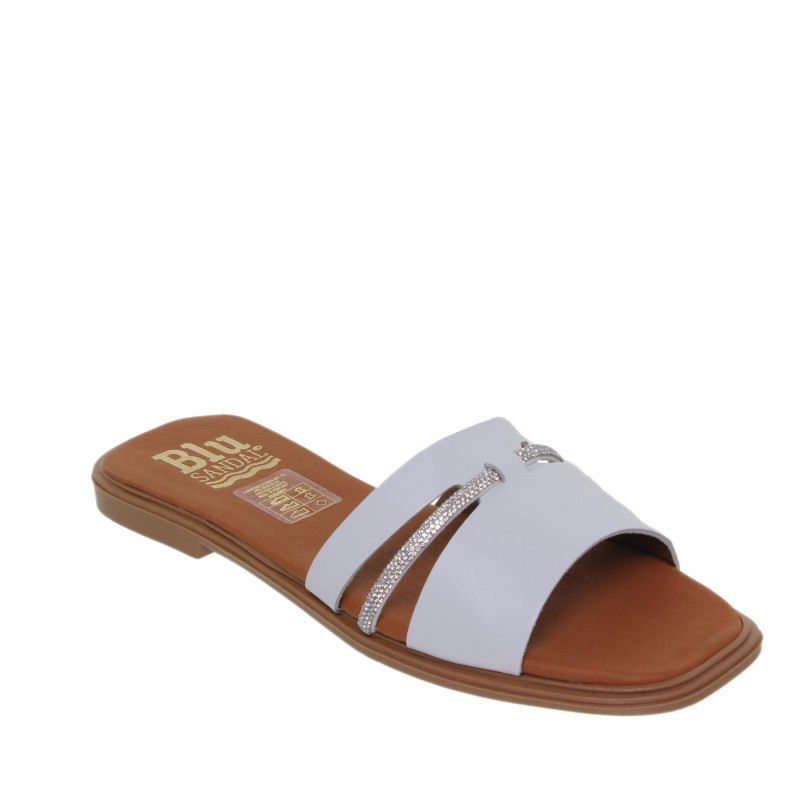 22302643BLU - Sandalia Plana Mujer Piel Blanco