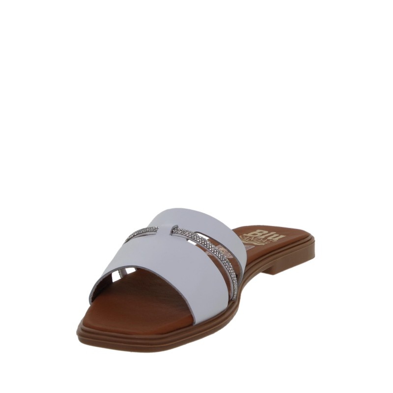 22302643BLU - Sandalia Plana Mujer Piel Blanco