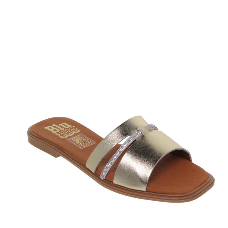 22302643BLU - Sandalia Plana Mujer Piel Oro