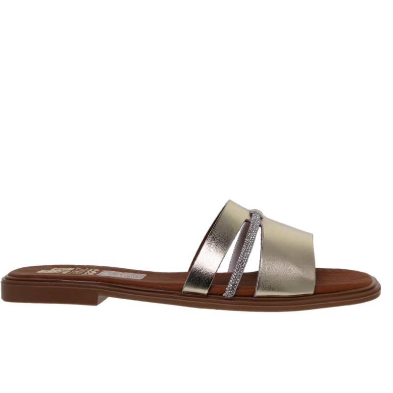 22302643BLU - Sandalia Plana Mujer Piel Oro