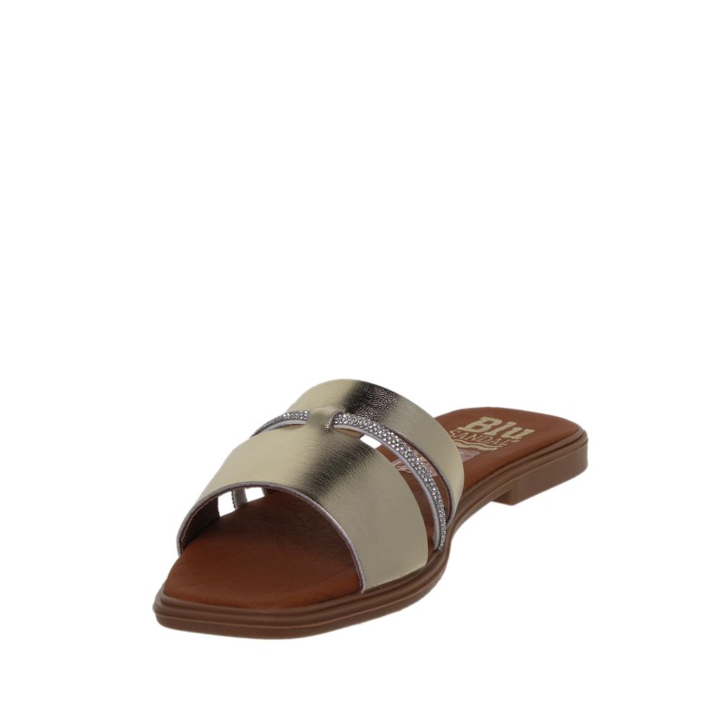 22302643BLU - Sandalia Plana Mujer Piel Oro