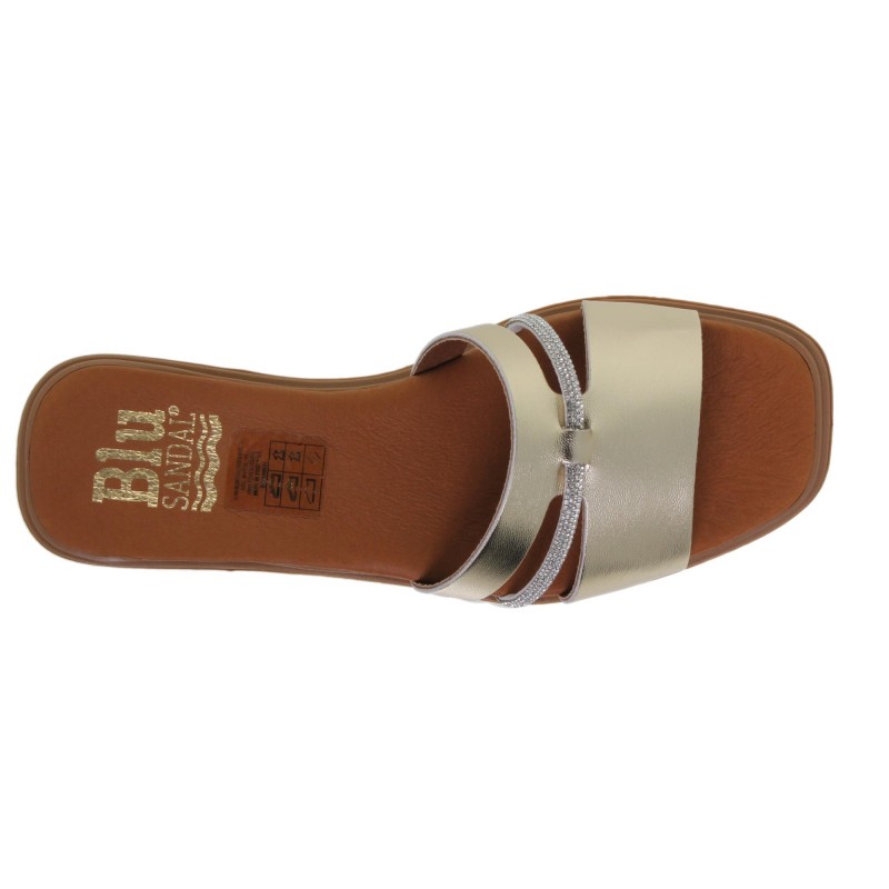 22302643BLU - Sandalia Plana Mujer Piel Oro