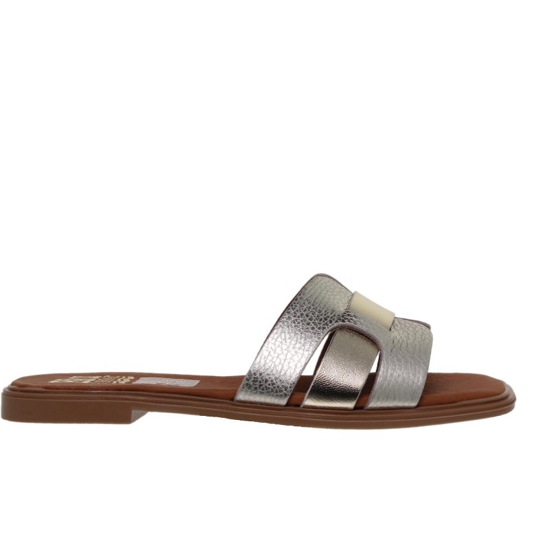 81402671BLU - Sandalia Plana Mujer Piel Oro