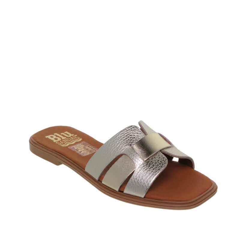 81402671BLU - Sandalia Plana Mujer Piel Oro