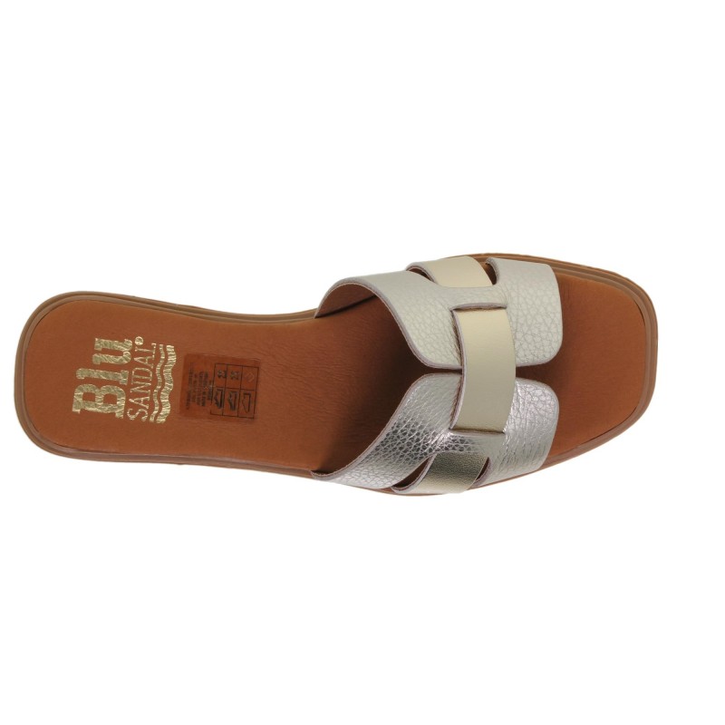 81402671BLU - Sandalia Plana Mujer Piel Oro