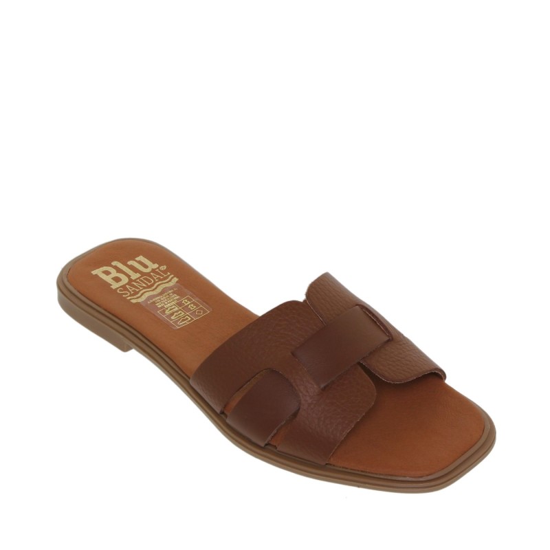 81402671BLU - Sandalia Plana Mujer Piel Cuero