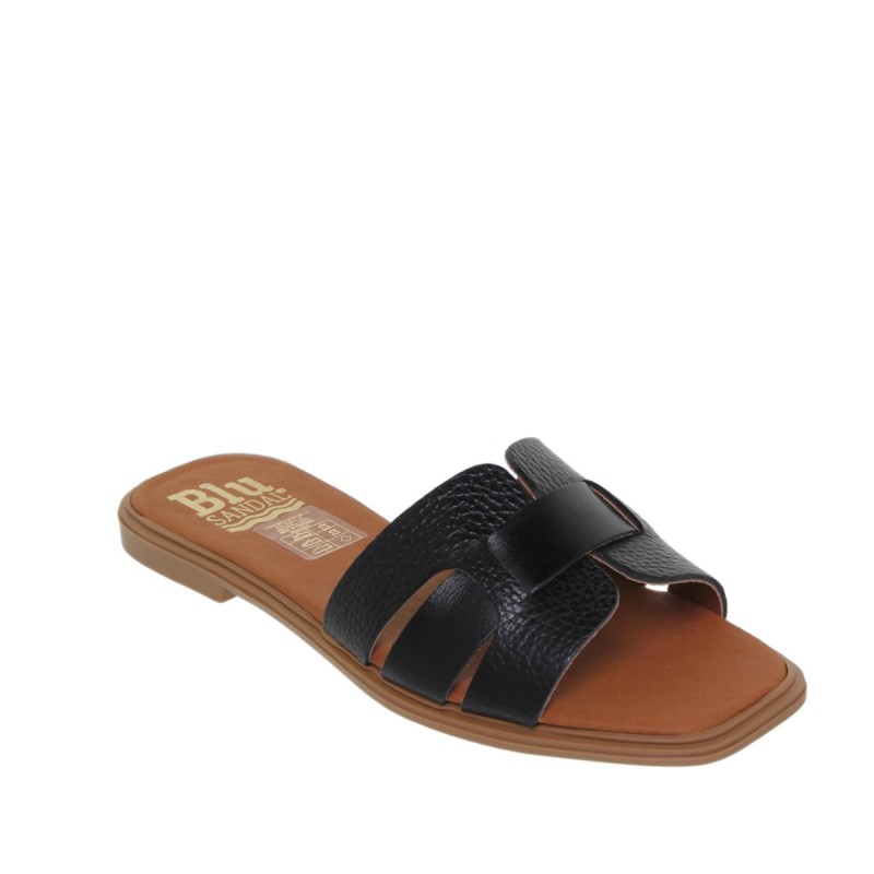 81402671BLU - Sandalia Plana Mujer Piel Negro