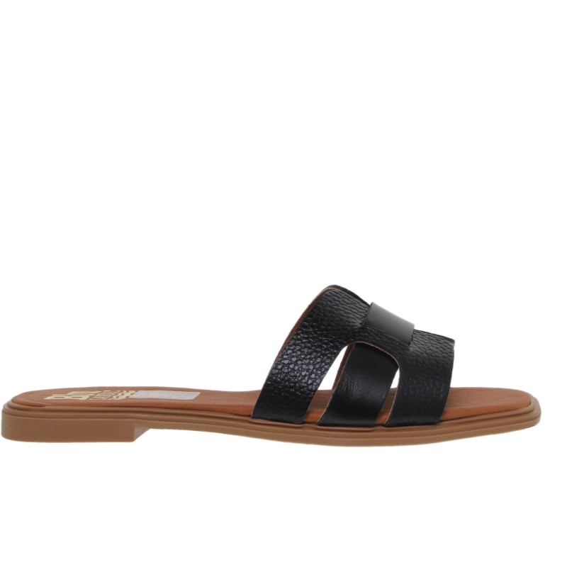 81402671BLU - Sandalia Plana Mujer Piel Negro