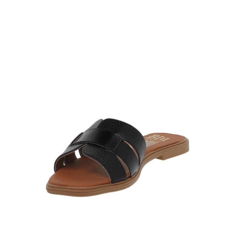 81402671BLU - Sandalia Plana Mujer Piel Negro