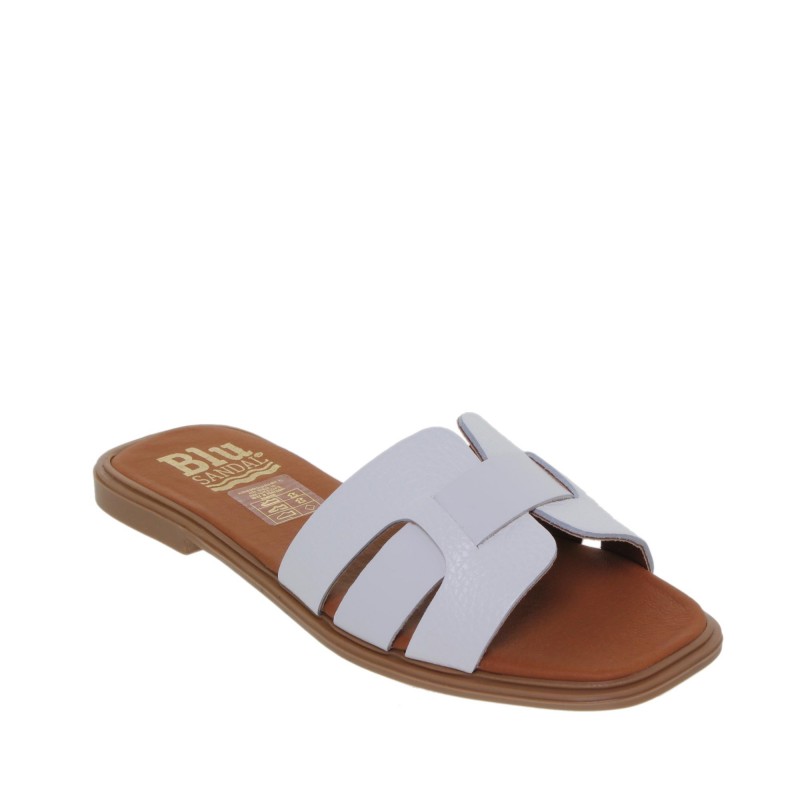 81402671BLU - Sandalia Plana Mujer Piel Blanco