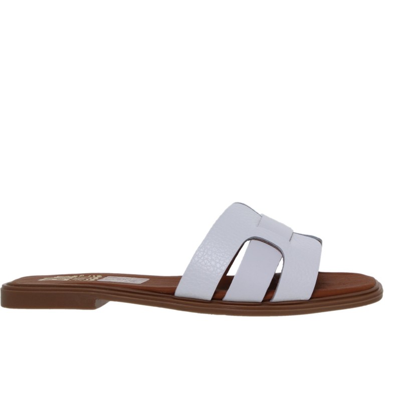 81402671BLU - Sandalia Plana Mujer Piel Blanco