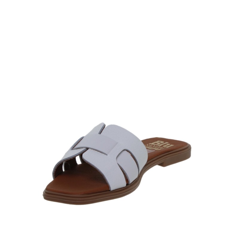 81402671BLU - Sandalia Plana Mujer Piel Blanco