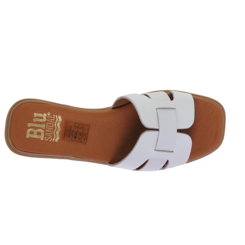 81402671BLU - Sandalia Plana Mujer Piel Blanco