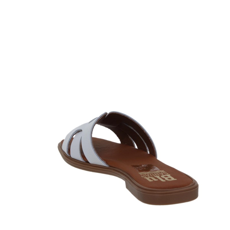 81402671BLU - Sandalia Plana Mujer Piel Blanco