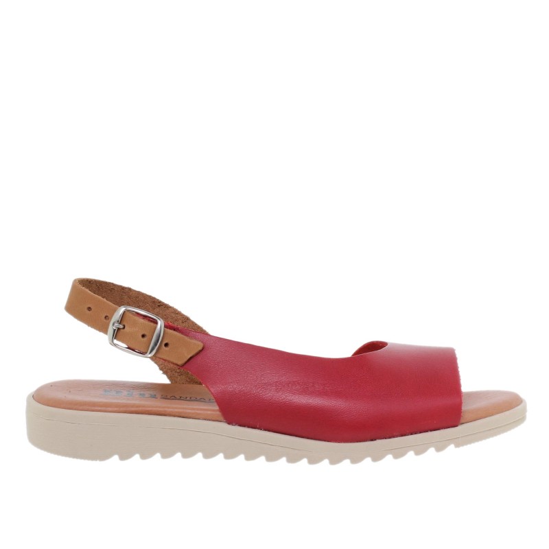 1115BLU - Sandalia Plana Mujer Rojo