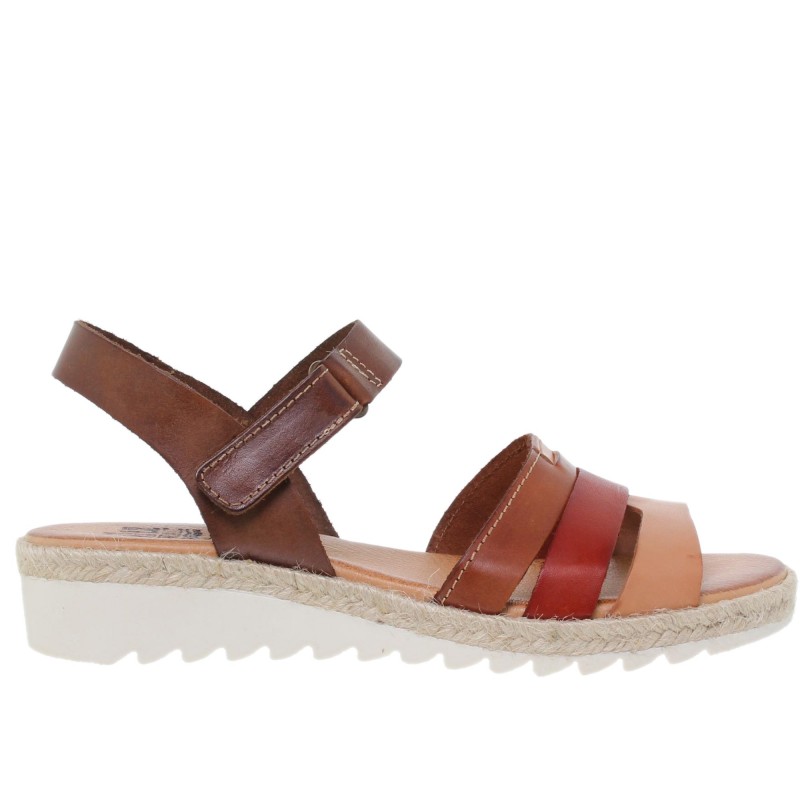 14202898BLU - Sandalia Cuña Mujer Multicuero