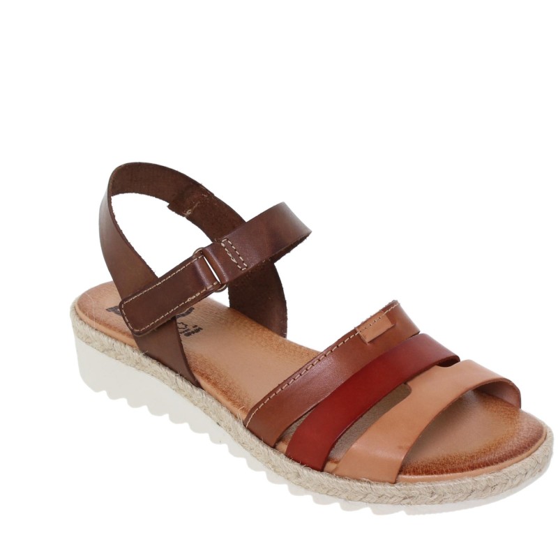 14202898BLU - Sandalia Cuña Mujer Multicuero