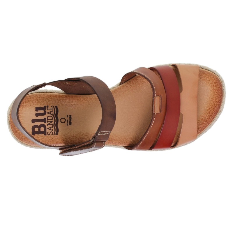 14202898BLU - Sandalia Cuña Mujer Multicuero