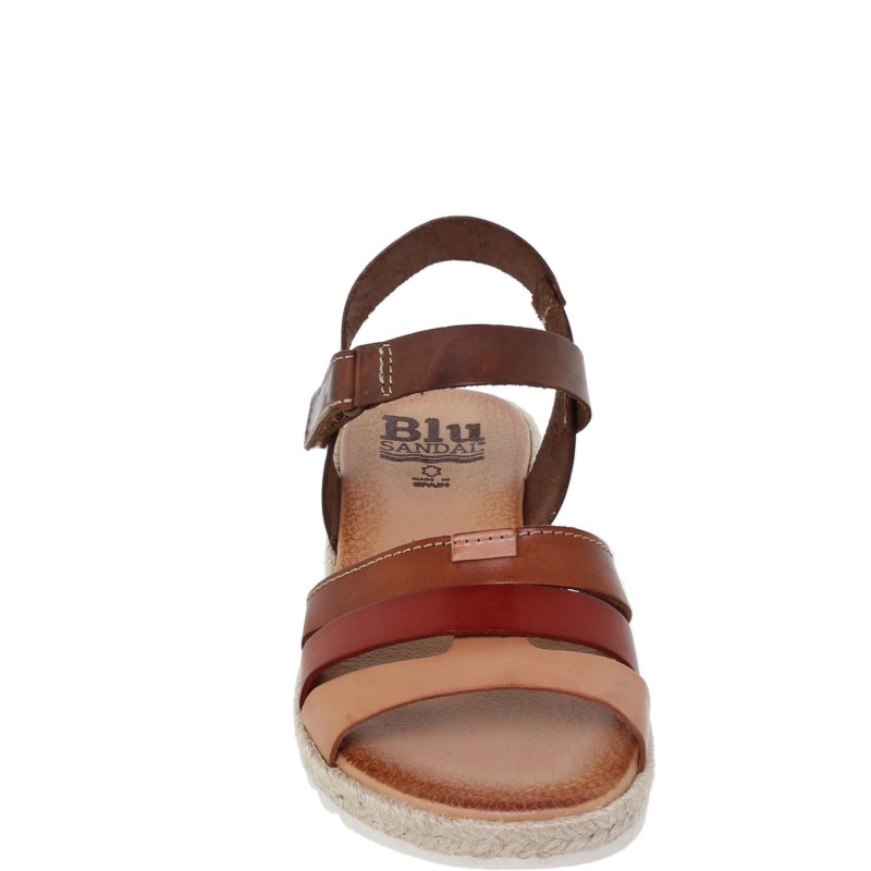 14202898BLU - Sandalia Cuña Mujer Multicuero